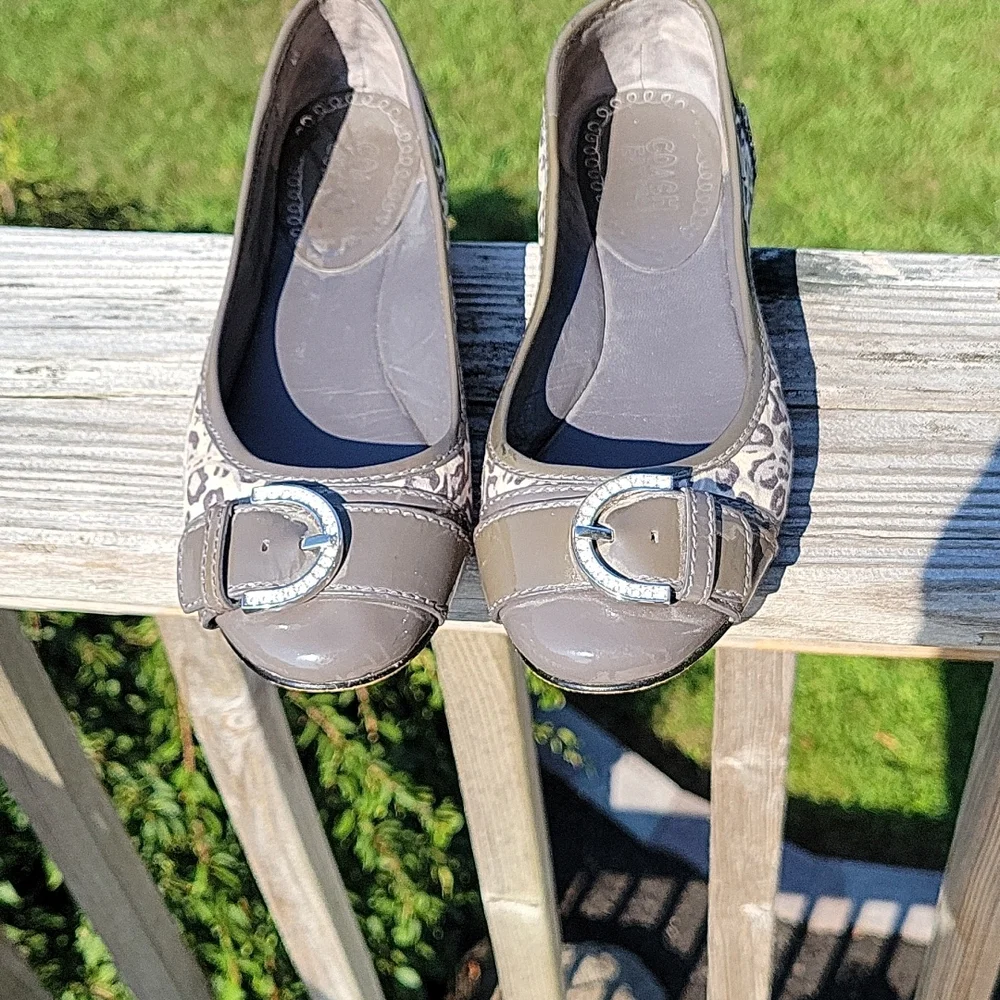 Coach Taupe Leather & Patent Ballet Flats with Buckle